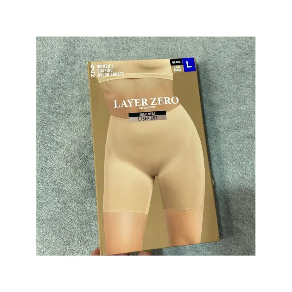 NWT Layer Zero Women's L Black/Dark Beige Shapewear Nylon Shorts 2-Pack